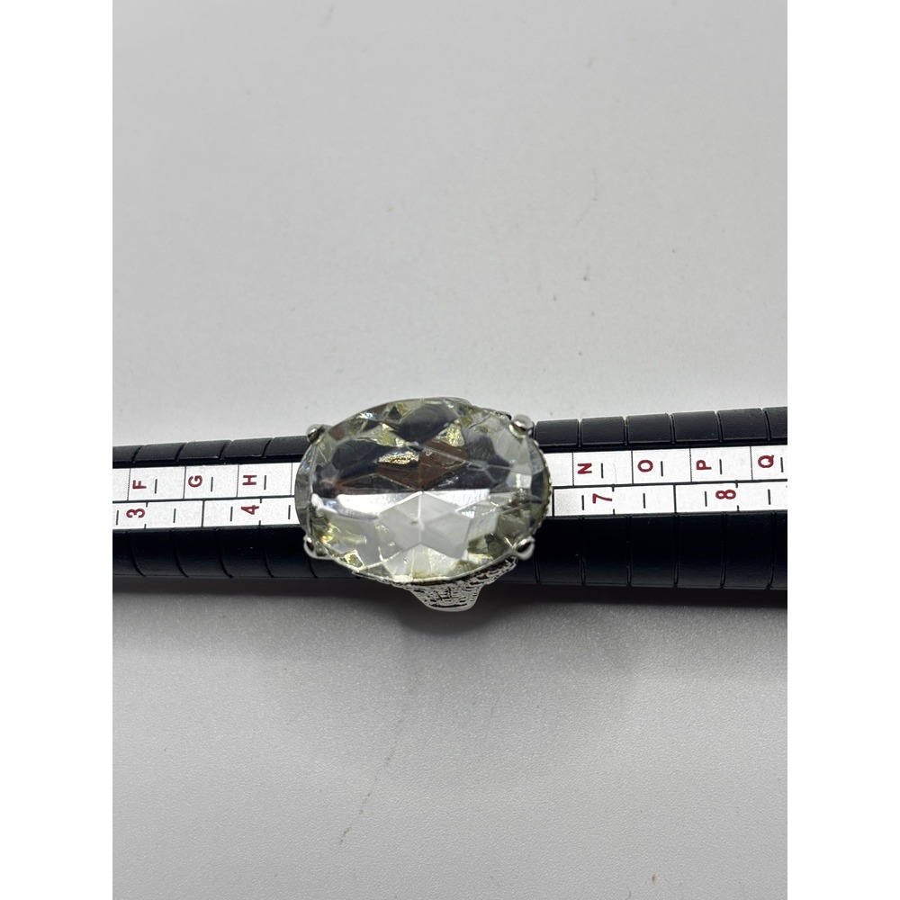 Unbranded Statement Cocktail Ring Womens Size 6 Silver Clear Oval Faceted Stone